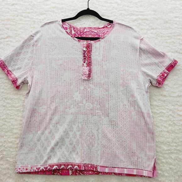 T-Shirt Size L Pink Patchwork Bandana Boho Bloomcore Whimsycore Romantic Resort - Picture 8 of 12